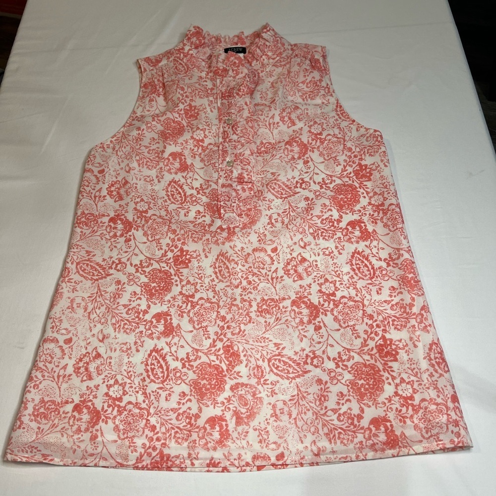 J. Crew Blouse Women's Size 0 Peach Sleeveless‎ Floral Shirt Top